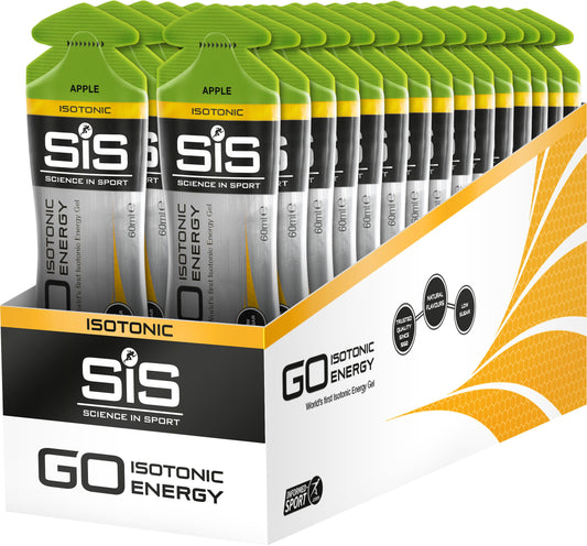 SIS GO Isotonic Energy Gel Box Of 30 Gels apple flavour.