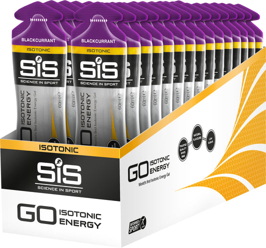 SIS GO Isotonic Energy Gel Box Of 30 Gels blackcurrent flavour.
