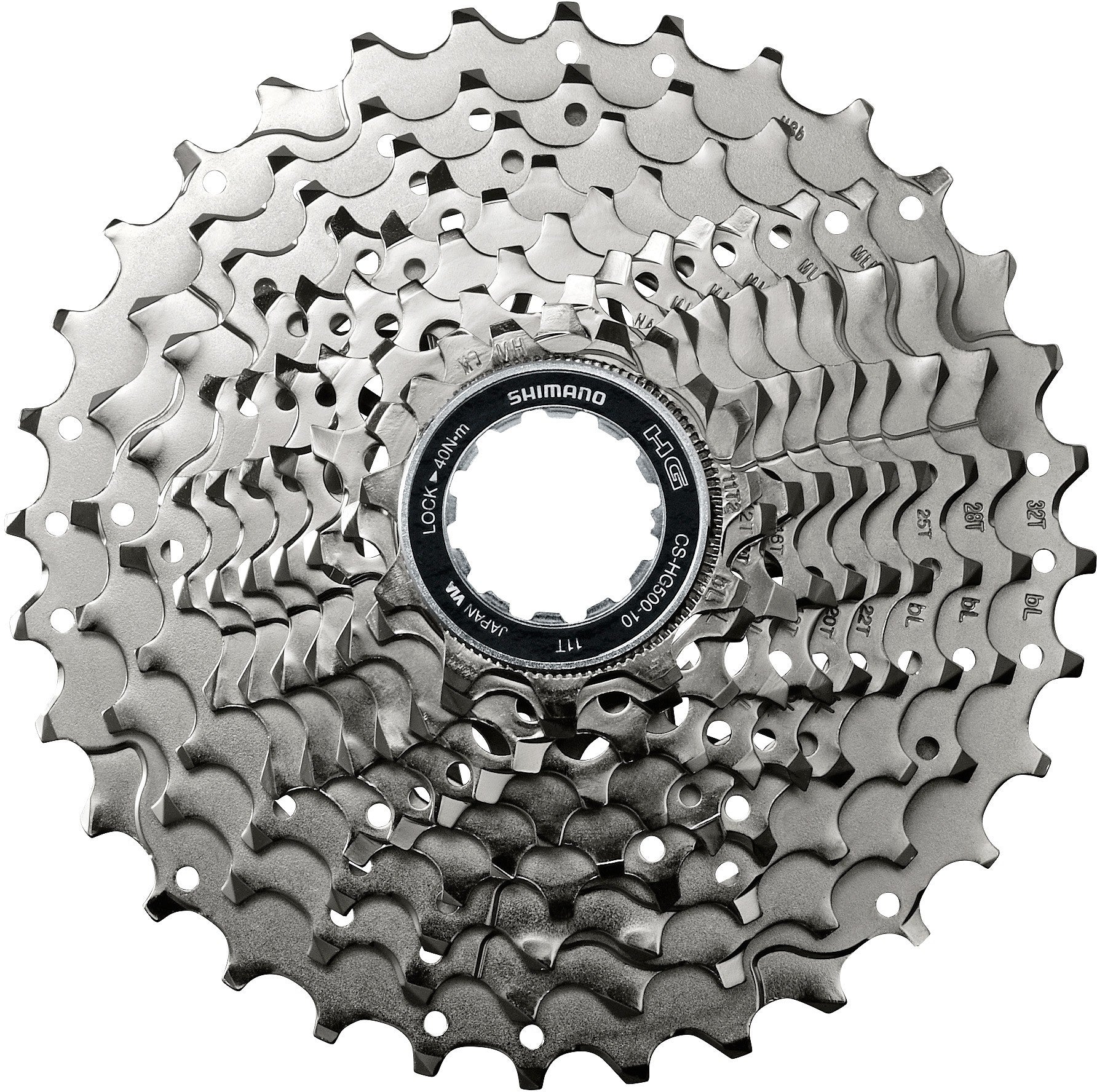 Shimano 10-Speed Cassette, 12-28T - CS-HG500 bicycle cassette.