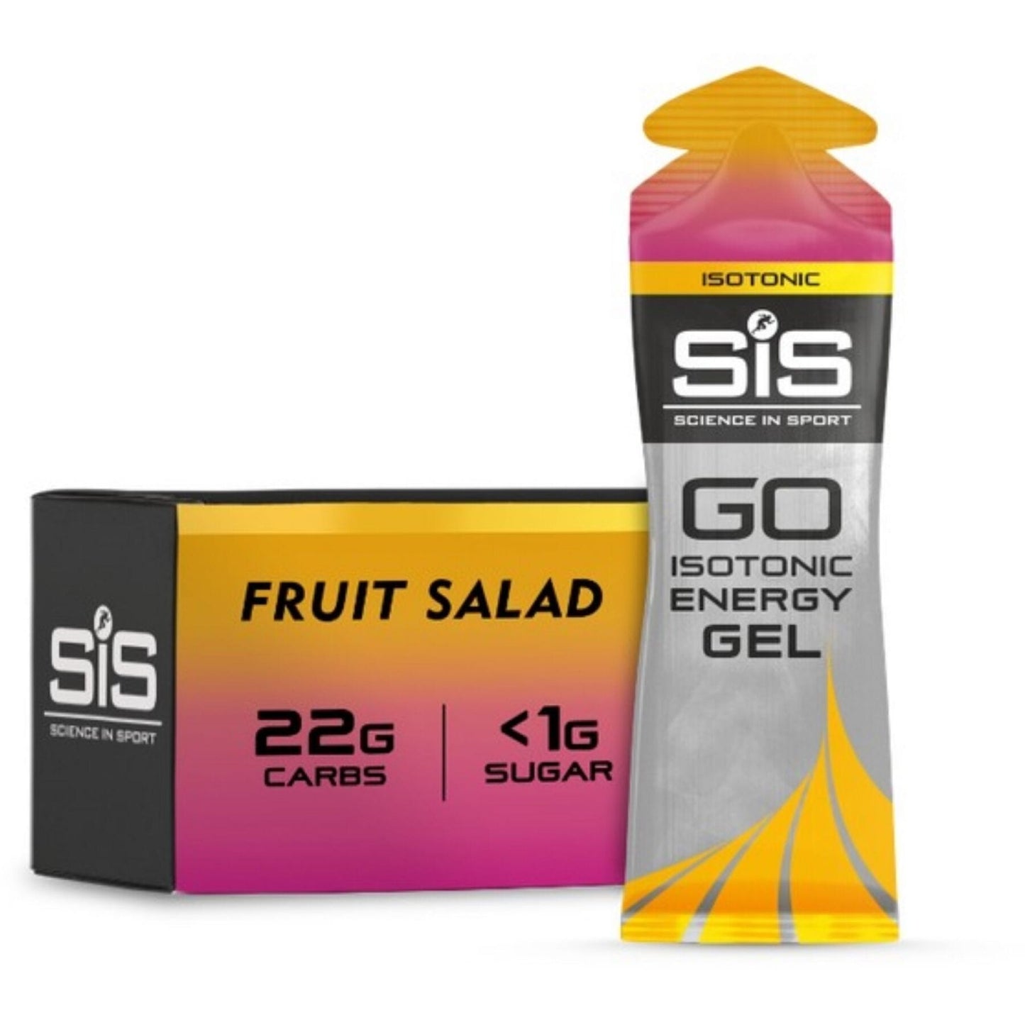 SIS GO Isotonic Energy Gel Fruit Salad, box of 30 energy gels.